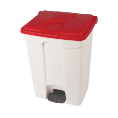 70ltr Plastic White Step-On Bin with Red Lid