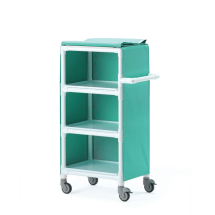 Linen distribution cart, three shelf green cover