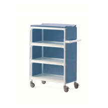 Linen distribution cart, three shelf blue cover
