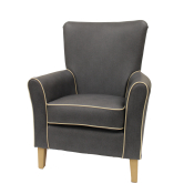 Kingsley Lounge Chair - Lunar Aquarius Grey - Ivory piping