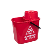 Red Bucket & Wringer with Wet Floor Sign 15L