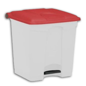 30Ltr Plastic White Step-On Bin with Red Lid